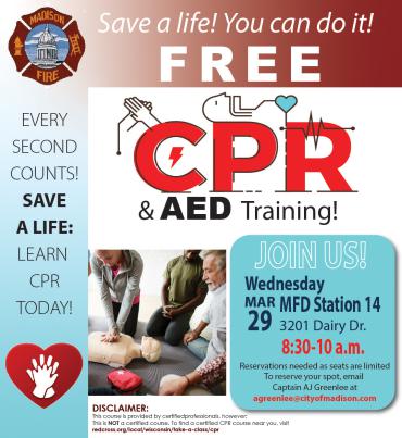 March 29 community CPR class infographic