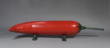 Red hot chilli pepper coffin by Ghanian Fantasy Coffin maker Eric Adjetey Anang