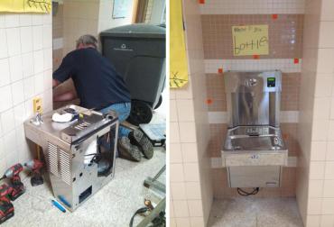 Bottle refilling station being installed at Elvehjem Elementary