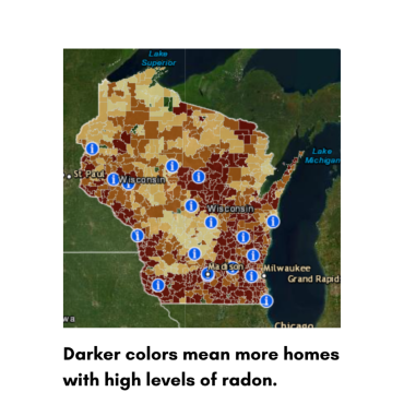 Darker colors mean more homes with high levels of radon