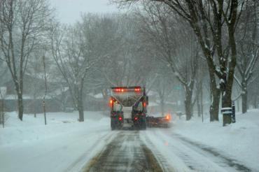 A photo of snowplowing operations taken during a storm in February 2020