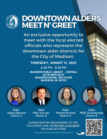 Event Flyer for Downtown Alders Meet N' Greet
