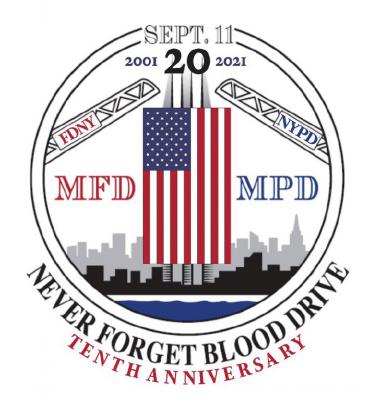 'Never Forget' Blood Drive logo