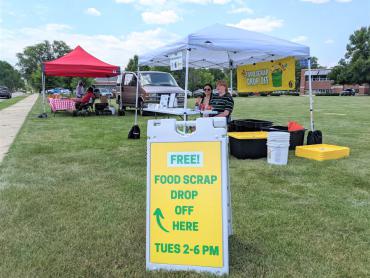 This is the food scraps drop-off at the South Madison Market. Come by and say hello Tuesday 2pm and 6pm!