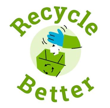 This is the Sustain Dane Recycle Better logo.  It is a cartoon hand tossing a piece of paper into a recycling basket.