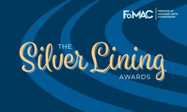 Gold script stating Silver Lining Awards on a dark blue background with light blue semi-circular waves emanating from the right edge. Light blue FoMAC logo in the upper right hand corner.