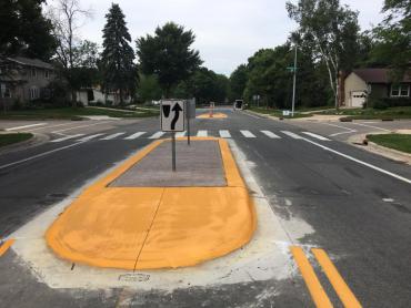 Close up image of the new pedestrian island on Westfield Road.