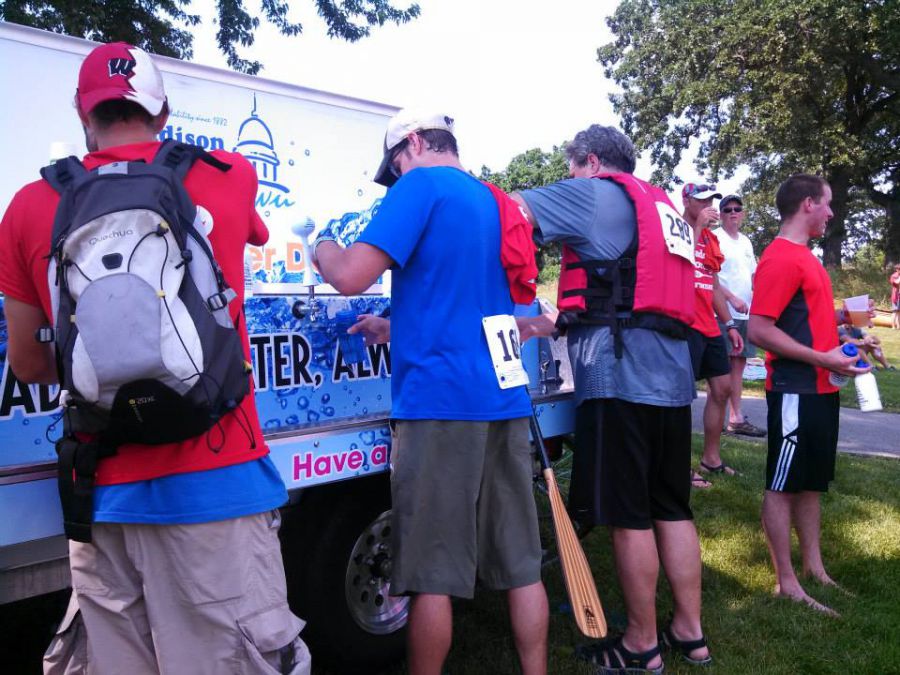Paddle and Portage attendees fill up at the Water Wagon