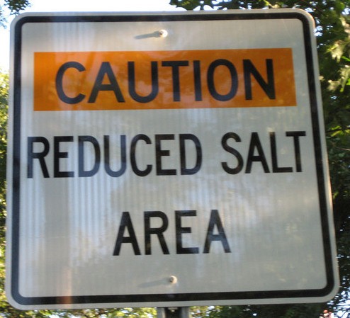 Caution reduced salt area sign